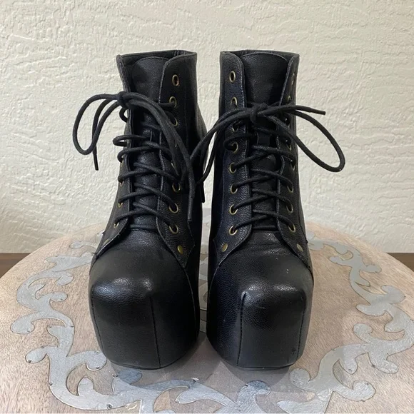 Jeffrey Campbell Laura Black Lace-Up Ankle Boots - sz 6.5 - Picture 7 of 11